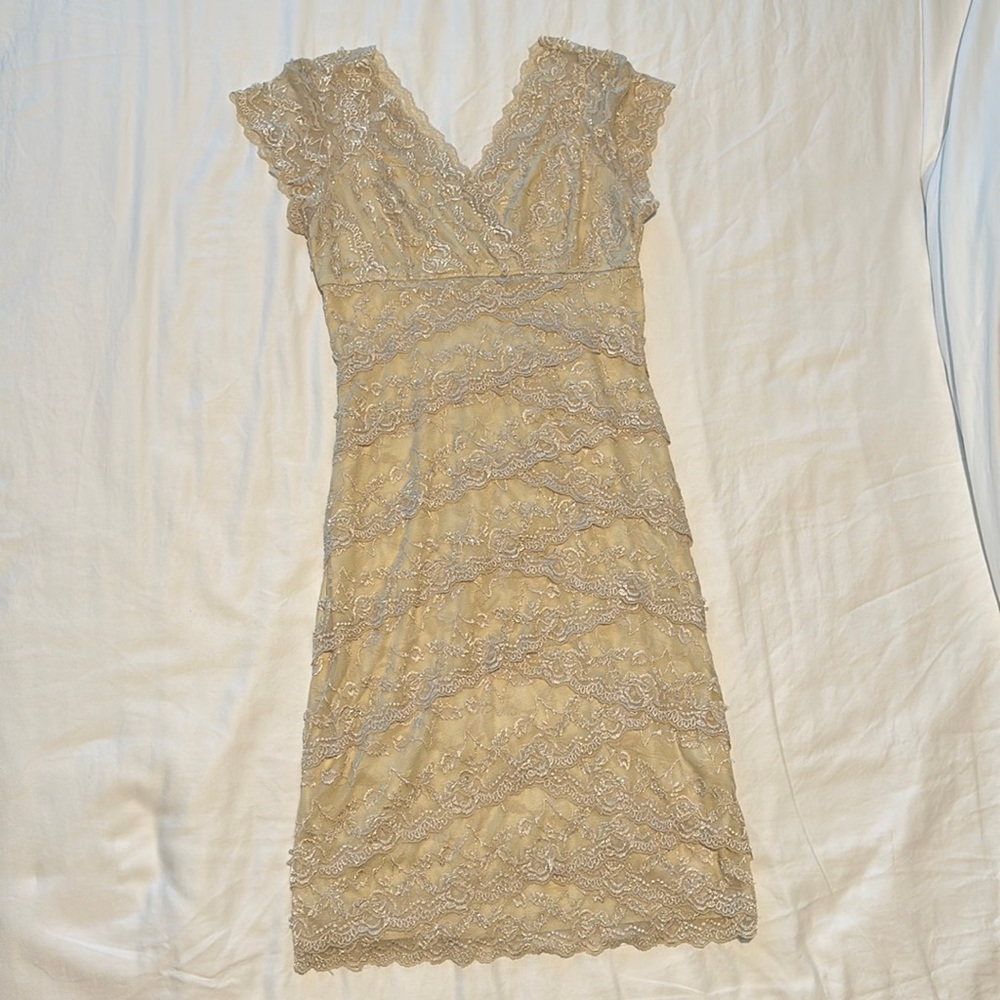 Gold Ruffle Tiered Sequin Accent Dress
